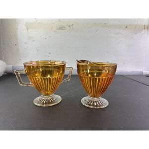 Vintage Carnival Glass Cream and‎ Sugar Art Deco